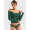 imageYEOREO Sophie Women Off Shoulder Long Sleeve Shirts Double Lined Basic Undershirt Y2K Going Out TopsDark Green