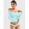 imageYEOREO Sophie Women Off Shoulder Long Sleeve Shirts Double Lined Basic Undershirt Y2K Going Out TopsFrost Blue