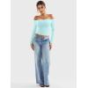 imageYEOREO Sophie Women Off Shoulder Long Sleeve Shirts Double Lined Basic Undershirt Y2K Going Out TopsFrost Blue