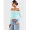 imageYEOREO Sophie Women Off Shoulder Long Sleeve Shirts Double Lined Basic Undershirt Y2K Going Out TopsFrost Blue