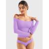 imageYEOREO Sophie Women Off Shoulder Long Sleeve Shirts Double Lined Basic Undershirt Y2K Going Out TopsLilac