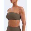 imageYEOREO Strapless Bandeau Sports Bra for Workout Seamless Tube Top Gym Padded Wireless BraCoffee