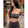 imageYEOREO Strapless Bandeau Sports Bra for Workout Seamless Tube Top Gym Padded Wireless BraDark Grey