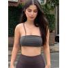 imageYEOREO Strapless Bandeau Sports Bra for Workout Seamless Tube Top Gym Padded Wireless BraDark Grey