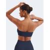 imageYEOREO Strapless Bandeau Sports Bra for Workout Seamless Tube Top Gym Padded Wireless BraNavy