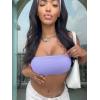 imageYEOREO Strapless Bandeau Sports Bra for Workout Seamless Tube Top Gym Padded Wireless BraPurple