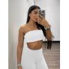 imageYEOREO Strapless Bandeau Sports Bra for Workout Seamless Tube Top Gym Padded Wireless BraWhite