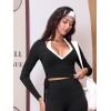 imageYEOREO Women Pilates Wrap Top Long Sleeve Tie Ballet Workout Yoga Shirt Michelie Y2K V Neck Cropped TopsBlack