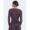 imageYEOREO Women Pilates Wrap Top Long Sleeve Tie Ballet Workout Yoga Shirt Michelie Y2K V Neck Cropped TopsBlackberry Purple