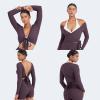 imageYEOREO Women Pilates Wrap Top Long Sleeve Tie Ballet Workout Yoga Shirt Michelie Y2K V Neck Cropped TopsBlackberry Purple