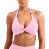 imageYEOREO Halter Sports Bras for Women Low Impact Removable Padded Adjustable Deep V Bra Seamless Workout Gym Crop TopsPink