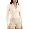 imageYEOREO SoftHue Womens Athletic Jacket Cropped Long Sleeve Workout Top Zip Up Gym Compression Shirts with Thumb HolesOffwhite