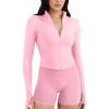 imageYEOREO SoftHue Womens Athletic Jacket Cropped Long Sleeve Workout Top Zip Up Gym Compression Shirts with Thumb HolesPink