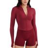 imageYEOREO SoftHue Womens Athletic Jacket Cropped Long Sleeve Workout Top Zip Up Gym Compression Shirts with Thumb HolesScarlett Red