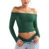 imageYEOREO Sophie Women Off Shoulder Long Sleeve Shirts Double Lined Basic Undershirt Y2K Going Out TopsDark Green
