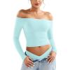 imageYEOREO Sophie Women Off Shoulder Long Sleeve Shirts Double Lined Basic Undershirt Y2K Going Out TopsFrost Blue