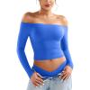 imageYEOREO Sophie Women Off Shoulder Long Sleeve Shirts Double Lined Basic Undershirt Y2K Going Out TopsIndigo