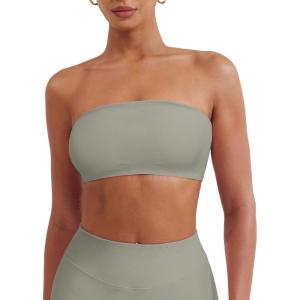 imageYEOREO Strapless Bandeau Sports Bra for Workout Seamless Tube Top Gym Padded Wireless BraGrey