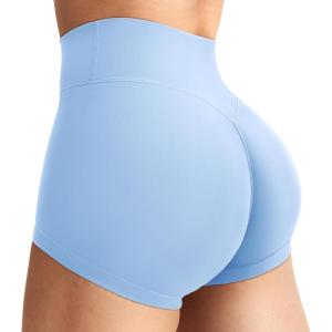 imageYEOREO Womens Biker Shorts 25quot No Front Seam Elysina High Waist Hidden Scrunch Workout Gym Yoga Running ShortsAiry Blue