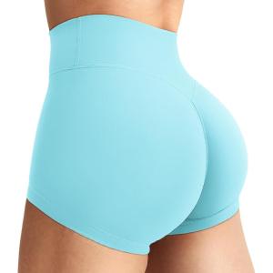 imageYEOREO Womens Biker Shorts 25quot No Front Seam Elysina High Waist Hidden Scrunch Workout Gym Yoga Running ShortsLight Blue
