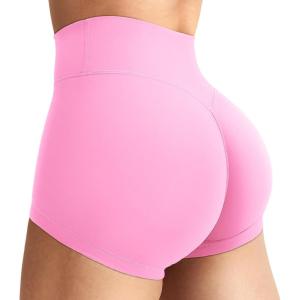 imageYEOREO Womens Biker Shorts 25quot No Front Seam Elysina High Waist Hidden Scrunch Workout Gym Yoga Running ShortsLight Pink