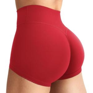 imageYEOREO Womens Biker Shorts 25quot No Front Seam Elysina High Waist Hidden Scrunch Workout Gym Yoga Running ShortsRed