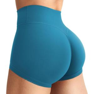 imageYEOREO Womens Biker Shorts 25quot No Front Seam Elysina High Waist Hidden Scrunch Workout Gym Yoga Running ShortsSeaport Blue