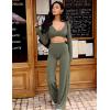 imageYEOREO Long Sleeve Crop Tops for Women Agantha Deep V Neck Ruched Padded Workout Gym Cropped T Shirt Top with Thumb HolesArmy Green