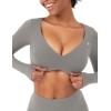 imageYEOREO Long Sleeve Crop Tops for Women Agantha Deep V Neck Ruched Padded Workout Gym Cropped T Shirt Top with Thumb HolesLight Gray