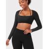 imageYEOREO Long Sleeve Crop Tops for Women Square Neck Workout Yoga Cropped T Shirt Top Padded Halter Neck with DetachableBlack
