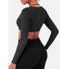 imageYEOREO Long Sleeve Crop Tops for Women Square Neck Workout Yoga Cropped T Shirt Top Padded Halter Neck with DetachableBlack