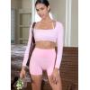 imageYEOREO Long Sleeve Crop Tops for Women Square Neck Workout Yoga Cropped T Shirt Top Padded Halter Neck with DetachableCherry Blossom