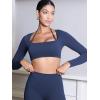 imageYEOREO Long Sleeve Crop Tops for Women Square Neck Workout Yoga Cropped T Shirt Top Padded Halter Neck with DetachableNavy Blue