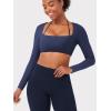 imageYEOREO Long Sleeve Crop Tops for Women Square Neck Workout Yoga Cropped T Shirt Top Padded Halter Neck with DetachableNavy Blue