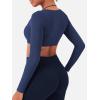 imageYEOREO Long Sleeve Crop Tops for Women Square Neck Workout Yoga Cropped T Shirt Top Padded Halter Neck with DetachableNavy Blue