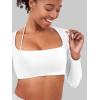 imageYEOREO Long Sleeve Crop Tops for Women Square Neck Workout Yoga Cropped T Shirt Top Padded Halter Neck with DetachableWhite