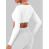 imageYEOREO Long Sleeve Crop Tops for Women Square Neck Workout Yoga Cropped T Shirt Top Padded Halter Neck with DetachableWhite