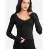 imageYEOREO Long Sleeve Workout Tops for Women Padded Deep V Neck Double Lined Impact Tops Agniee Slim Fit Gym Athletic ShirtsBlack