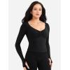 imageYEOREO Long Sleeve Workout Tops for Women Padded Deep V Neck Double Lined Impact Tops Agniee Slim Fit Gym Athletic ShirtsBlack