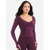 imageYEOREO Long Sleeve Workout Tops for Women Padded Deep V Neck Double Lined Impact Tops Agniee Slim Fit Gym Athletic ShirtsBlack Cherry