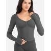 imageYEOREO Long Sleeve Workout Tops for Women Padded Deep V Neck Double Lined Impact Tops Agniee Slim Fit Gym Athletic ShirtsDark Grey