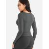 imageYEOREO Long Sleeve Workout Tops for Women Padded Deep V Neck Double Lined Impact Tops Agniee Slim Fit Gym Athletic ShirtsDark Grey