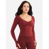 imageYEOREO Long Sleeve Workout Tops for Women Padded Deep V Neck Double Lined Impact Tops Agniee Slim Fit Gym Athletic ShirtsScarlett Red