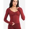 imageYEOREO Long Sleeve Workout Tops for Women Padded Deep V Neck Double Lined Impact Tops Agniee Slim Fit Gym Athletic ShirtsScarlett Red