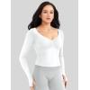 imageYEOREO Long Sleeve Workout Tops for Women Padded Deep V Neck Double Lined Impact Tops Agniee Slim Fit Gym Athletic ShirtsWhite