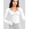 imageYEOREO Long Sleeve Workout Tops for Women Padded Deep V Neck Double Lined Impact Tops Agniee Slim Fit Gym Athletic ShirtsWhite