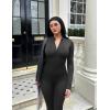 imageYEOREO Women Long Sleeve Workout Jumpsuit Zip Up Romper Bottom Pants Bodysuit Bodycon Sexy One PieceAsh