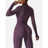 imageYEOREO Women Long Sleeve Workout Jumpsuit Zip Up Romper Bottom Pants Bodysuit Bodycon Sexy One PieceBlack Berry