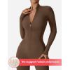 imageYEOREO Women Long Sleeve Workout Jumpsuit Zip Up Romper Bottom Pants Bodysuit Bodycon Sexy One PieceCoffee