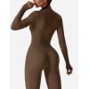 imageYEOREO Women Long Sleeve Workout Jumpsuit Zip Up Romper Bottom Pants Bodysuit Bodycon Sexy One PieceCoffee